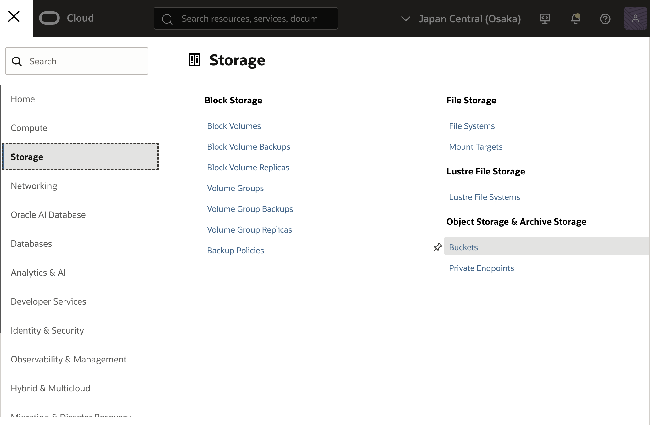 object storage navigation
