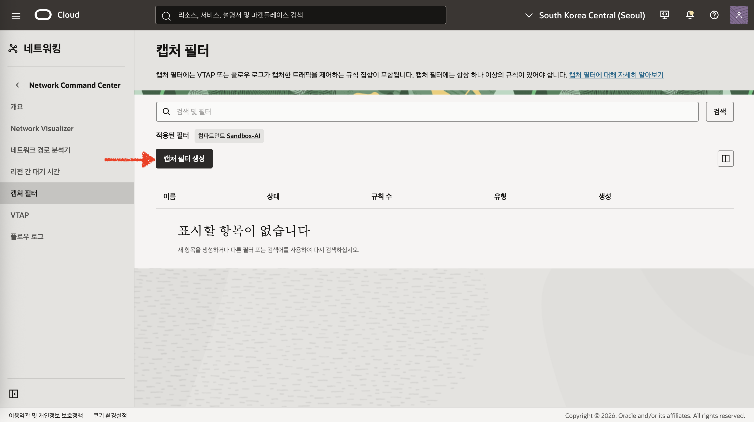 캡처 필터 생성 버튼